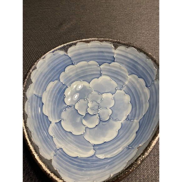 Sencha Yunomi Arita Ware Porcelain Platinum Glaze Blue Peony Bowl Dish - Picture 7 of 12